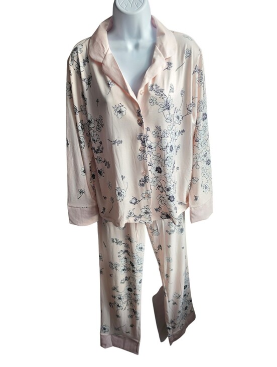 Flora Nikrooz Other - Flora Nikrooz Womens 2 Piece Satin Trim Notch Collar Pajama Set - Pink Size S